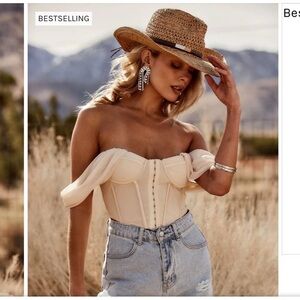 NWT 12th Tribe cream off the shoulder bustier Top Sz 8